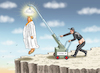 Cartoon: ENTGÖTTERUNG (small) by marian kamensky tagged musk,trump,zuckerberg,bezos,felon,and,elon,in,panama,zölle,diktator,selenskyj,putin,ukraine,usa,tesla,los,angeles,america,party,deportationen,doge