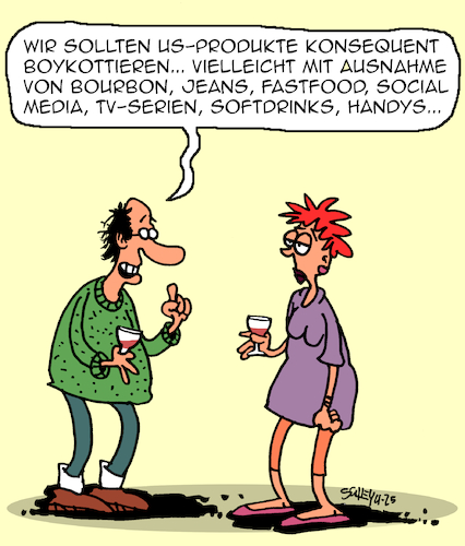 Cartoon: Konsequent sein!! (medium) by Karsten Schley tagged usa,zölle,importe,produkte,boykott,verbraucher,trump,politik,eu,konsequenzen,glaubwürdigkeit,handelskrieg,wirtschaft,gesellschaft,usa,zölle,importe,produkte,boykott,verbraucher,trump,politik,eu,konsequenzen,glaubwürdigkeit,handelskrieg,wirtschaft,gesellschaft