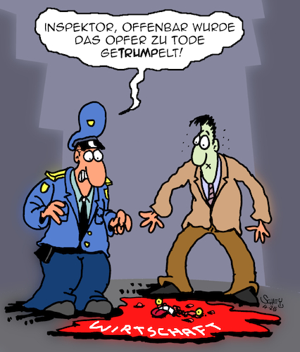 Cartoon: Zu Tode geTRUMPelt (medium) by Karsten Schley tagged trump,politik,wirtschaft,handel,handelskrieg,aktienkurse,börse,verluste,finanzen,märkte,zölle,import,export,jobs,gesellschaft,trump,politik,wirtschaft,handel,handelskrieg,aktienkurse,börse,verluste,finanzen,märkte,zölle,import,export,jobs,gesellschaft