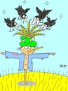 Cartoon: treat (small) by yasar kemal turan tagged treat railing love crow wheat
