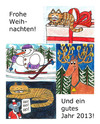 Cartoon: Weihnachtskarte (small) by Pascal Kirchmair tagged schneemann,langlaufen,snowman,bonhomme,de,neige,cat,chat,minou,minet,katze,weihnachtsmann,geschenk,cadeau,present,reindeer,elk,rentier,rudi,rudolf,rudolph,2012,weihnachtskarte,card,carte,voeux,merry,xmas,christmas,weihnachten,joyeux,noel,santa,claus,pere